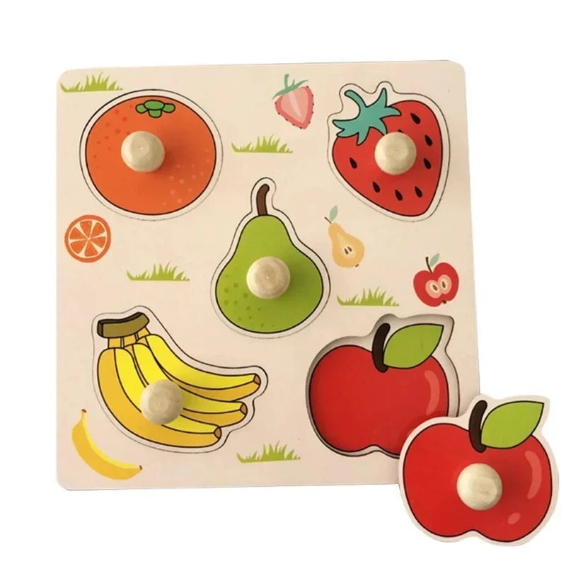Montessori Baby Toys 3D Wooden Puzzles Children'S Hand Scratch Board Puzzle Kids Early Learning Education Fruit Cognitive Toy