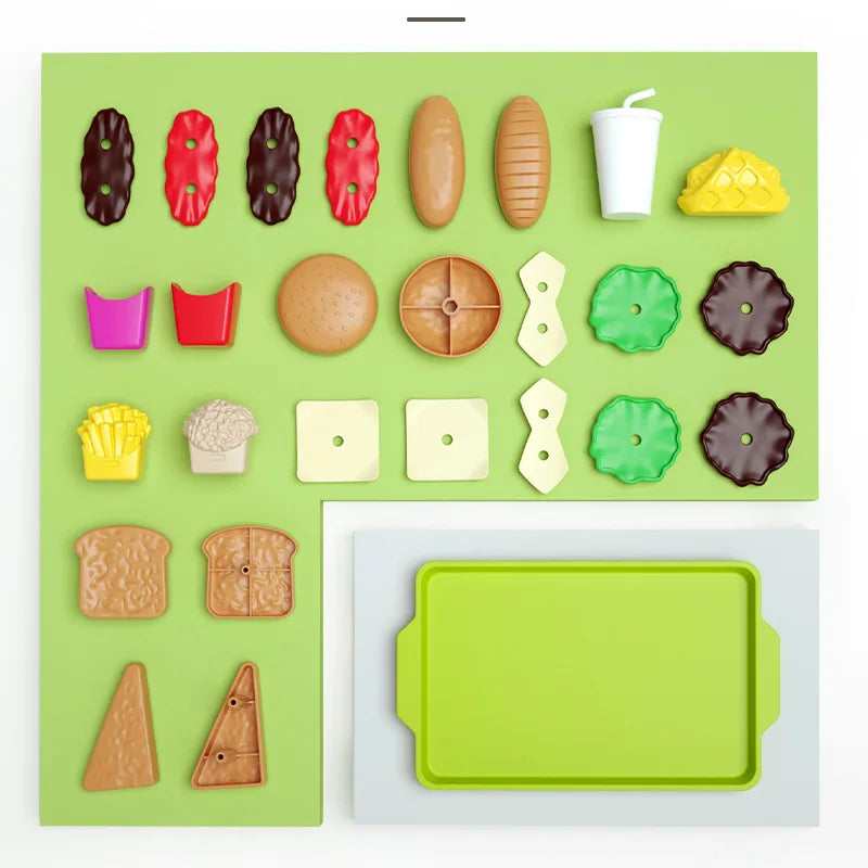 27pcs Baby Pretend Play Kitchen Kids Toys Simulation Hamburg Fries Food Role Play Montessori Educational Gift Toys for Girls