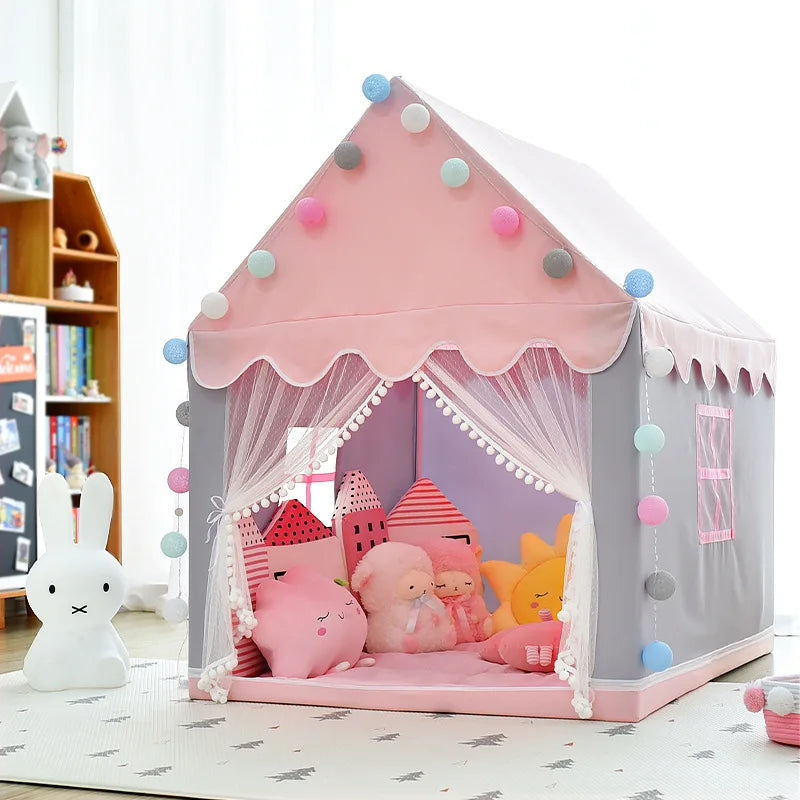 خيمة لعب أطفال كبيرة مقاس 1.35 متر خيمة أطفال قابلة للطي من Wigwam خيمة أطفال Tipi Baby Play House للبنات قلعة أميرة وردية هدايا ديكور غرفة الأطفال