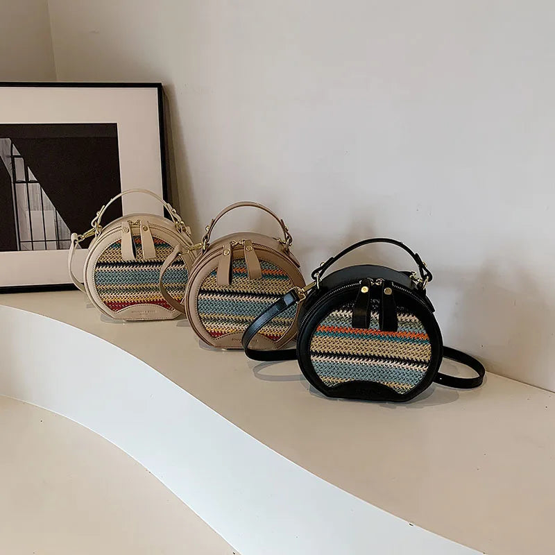 LEFTSIDE Small Striped Round Straw Bags for Women 2024 Y2k Summer Shoulder Bags Handbags and Purses Weave Beach Crossbody Bag