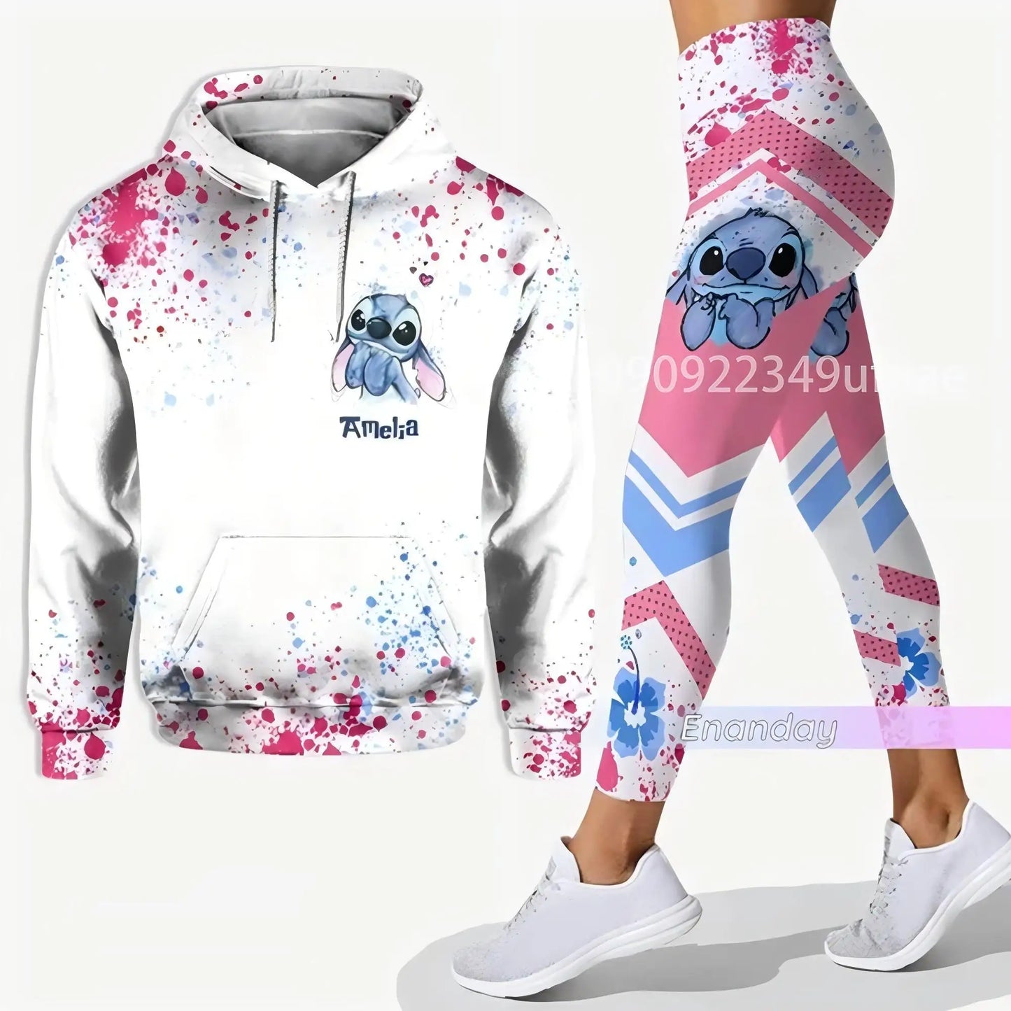 2025 Disney 3D hoodie sports yoga pants Stitch Fashion Women's tracksuit 3D