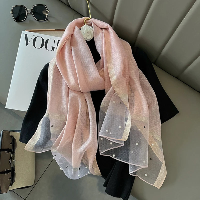 2023 Luxury Brand Women Fashion Scarf Plain Solid Silk Linen Shawls Scarves Summer Lady Bandanas Foulard Hijab