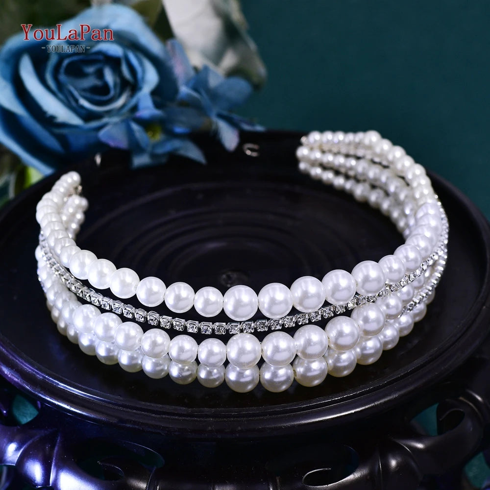 YouLaPan Wedding Pearl Headbands Hair Jewelry For Women Bridal Headdress Tiara Party Prom  Headpieces Hair Accessories HP724