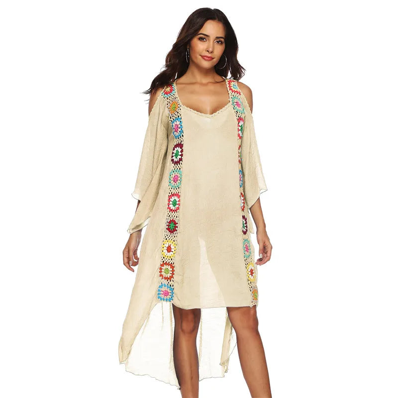 Big Size Beach Cover Up Crochet Maxi Dress Swimwear Robe Cover-ups For Women Ups White Pareo Suit Swim Wear xxl Beachwear 2022