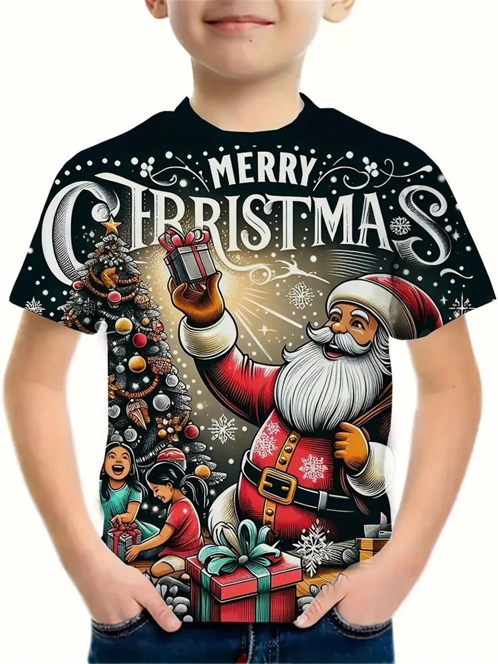 Christmas Santa Claus 3d Print Tee Shirt Kids Boys Clothes Short Sleeve Casual Children's Clothing Fashion T Shirt For Boys