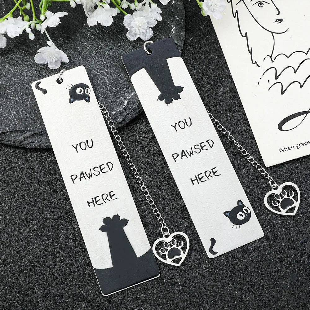 Cute Kitten Bookmark: "You Stop Here" - Stainless Steel Pendant - Perfect Gift for Cat Enthusiasts and Book Enthusiasts