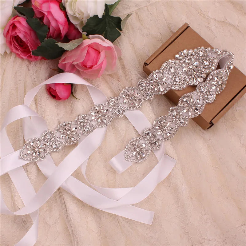 Crystal bridal belt with ribbons, handmade silver wedding belt, cookie patient belt for wedding evening dresses