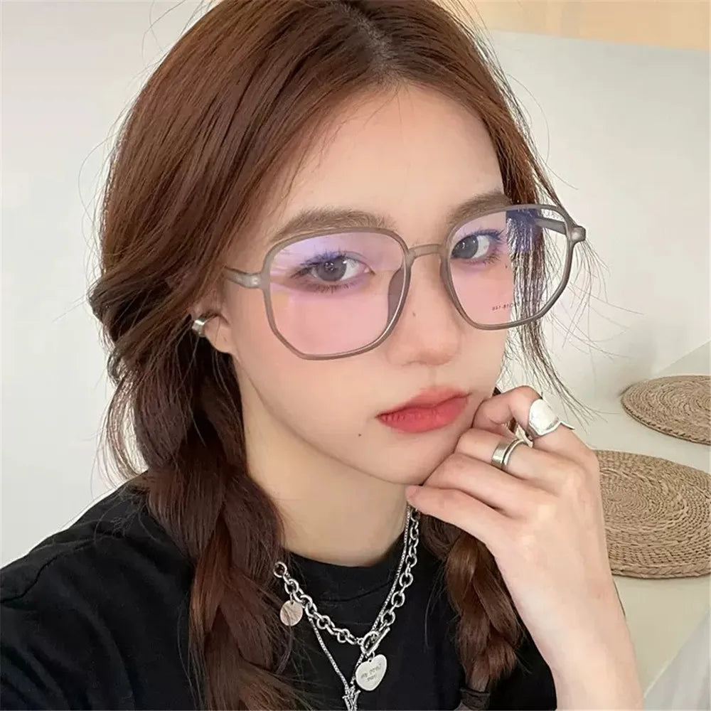 Oversized Frame Anti-blue Light Transparent Glasses Women Men Fashion Sunglasses UV400 Protection Flat Mirror Computer Eyeglases