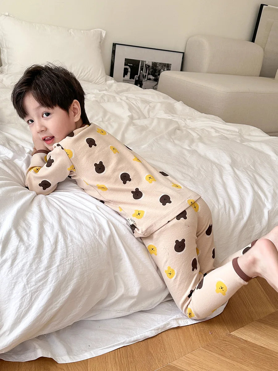 Children's Class A autumn and winter pajamas, boys and girls' wool stretcher home clothing, baby, small and large children's car