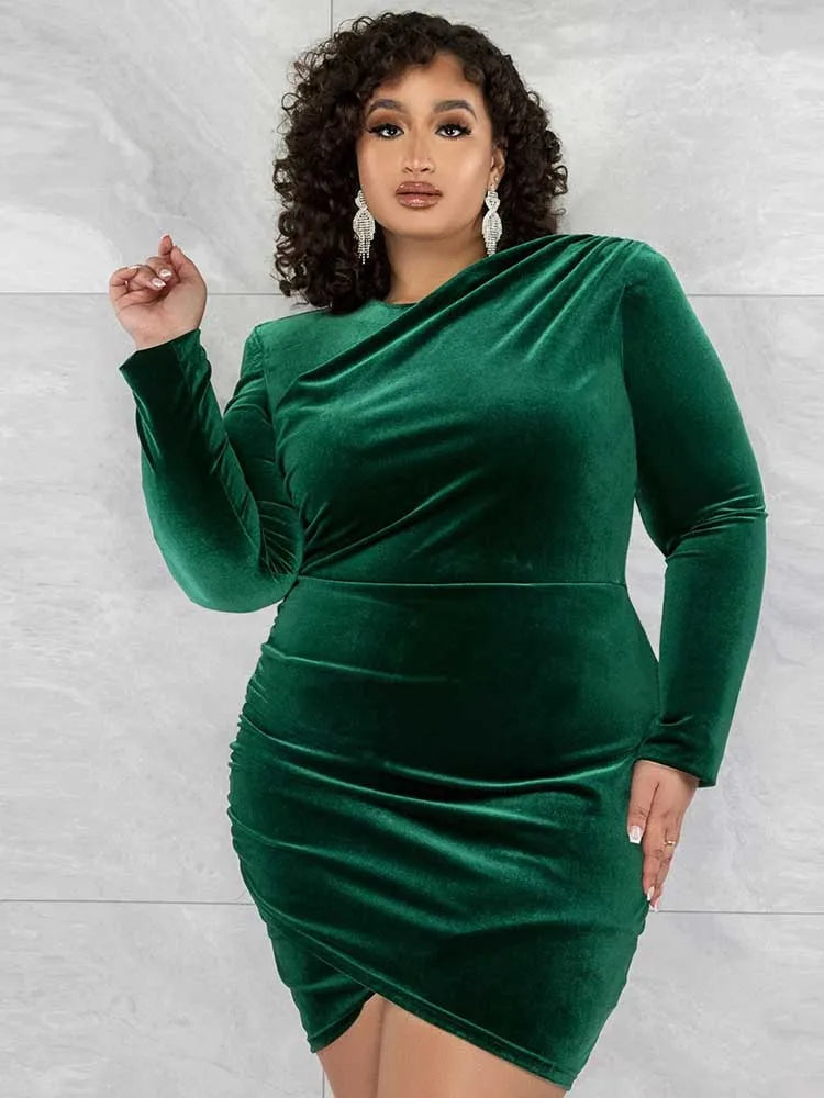 Plus Size Fashion Women Clothing Curvy Dresses Velvet Winter Party Dress Evening Low Back Draped Dresses Wholesale Dropshipping