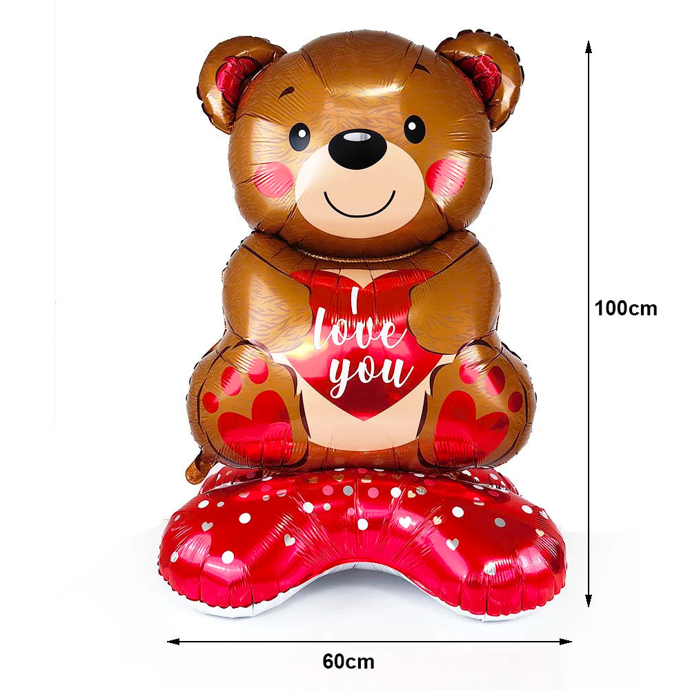 Valentine's Day Balloon Banner Decoration Cartoon Brown Bear Balloon Oversized Rose Balloon Foil Balloon Party Decor Balloon