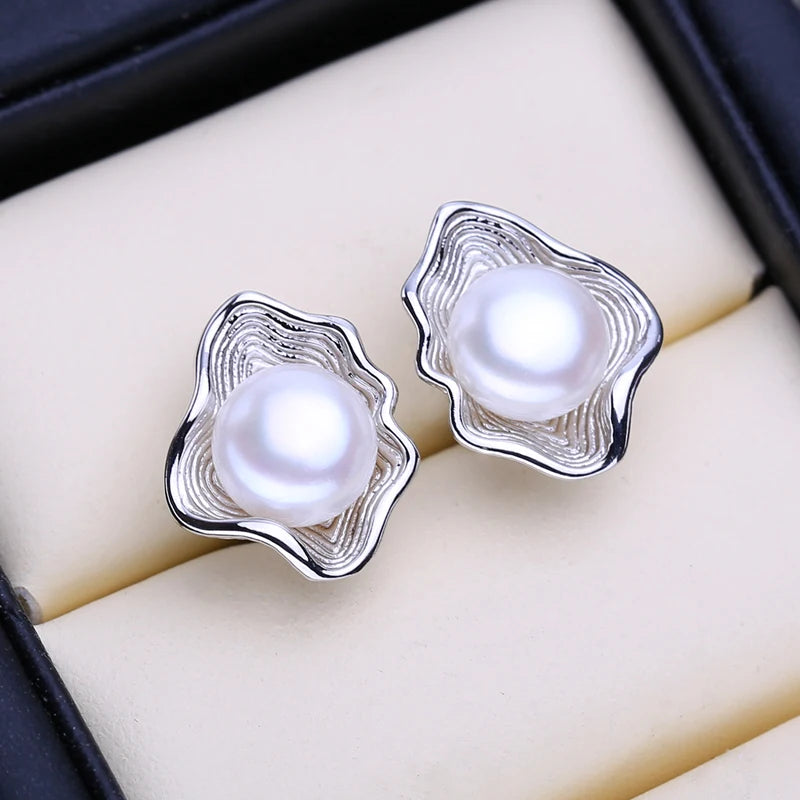 FENASY Genuine Natural Freshwater Pearl Stud Earrings 925 Sterling Silver Party Jewelry Elegant Gifts For Women Wholesale