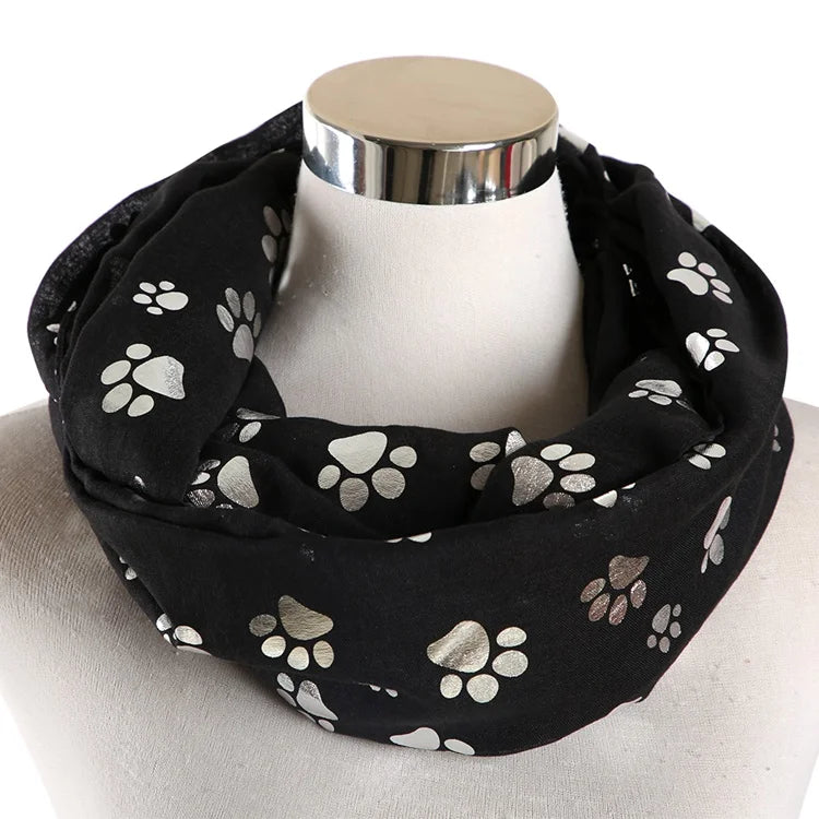 FOXMOTHER New Fashion Foil Sliver White Pink Black Cat Dog Paw Scarf For Pet Dog Lover Mother Gifts Women Scarves