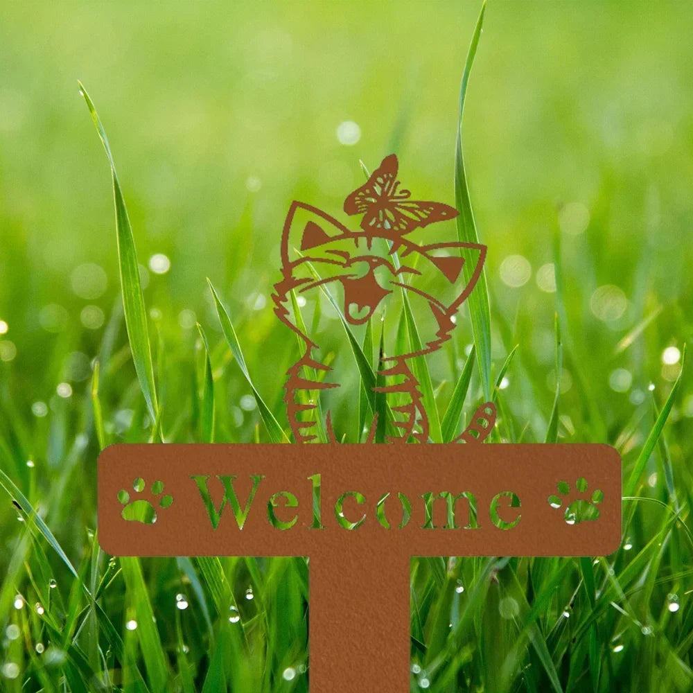 Elegant Cat Garden Stake - Bring beauty to your garden with this metal cat. Butterfly memorial. Perfect cat name decor