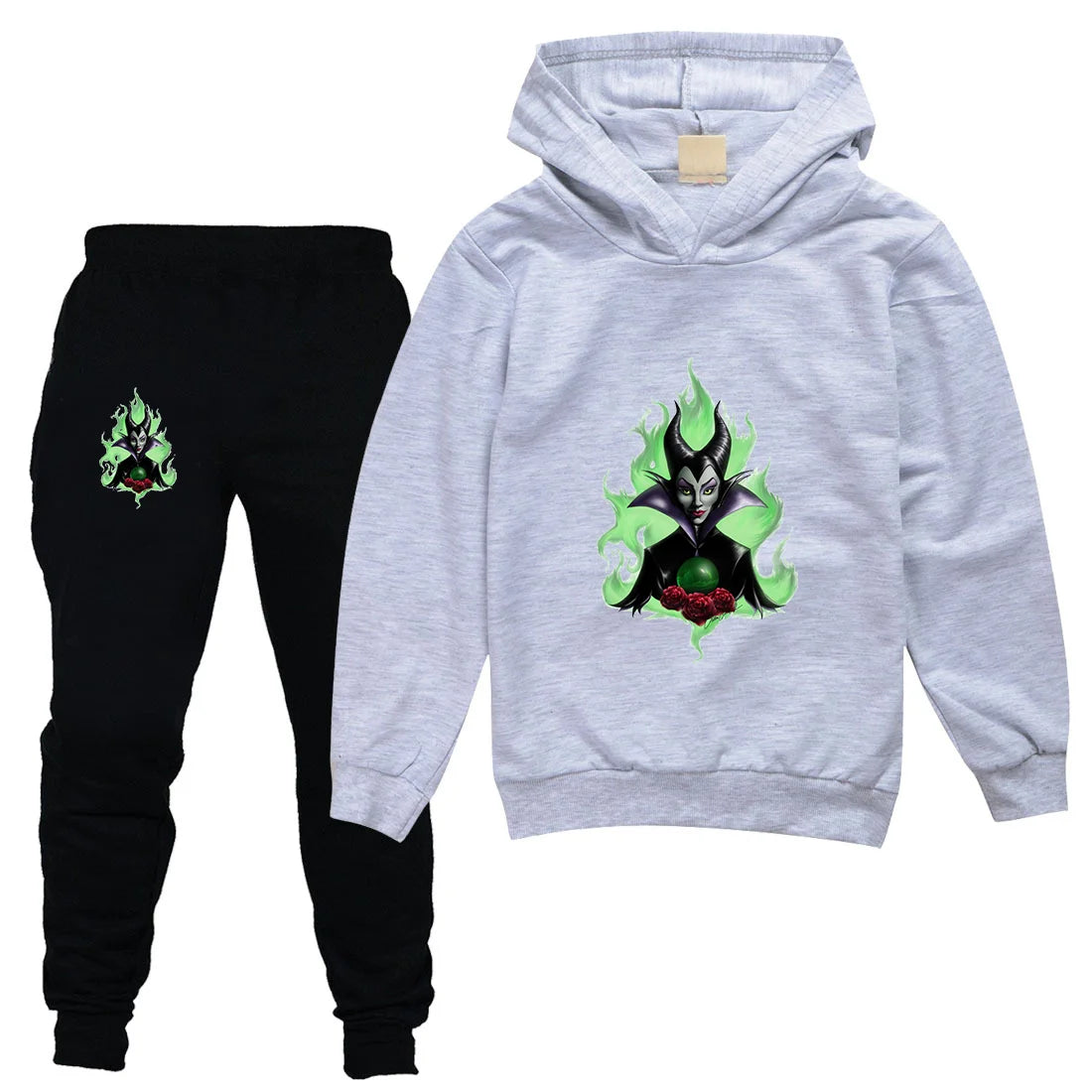 Maleficent Kids Sportswear Suits Girls Boys Casual Thin Hoodie Black Pants Teen Chilren Outerwear Clothing Sets