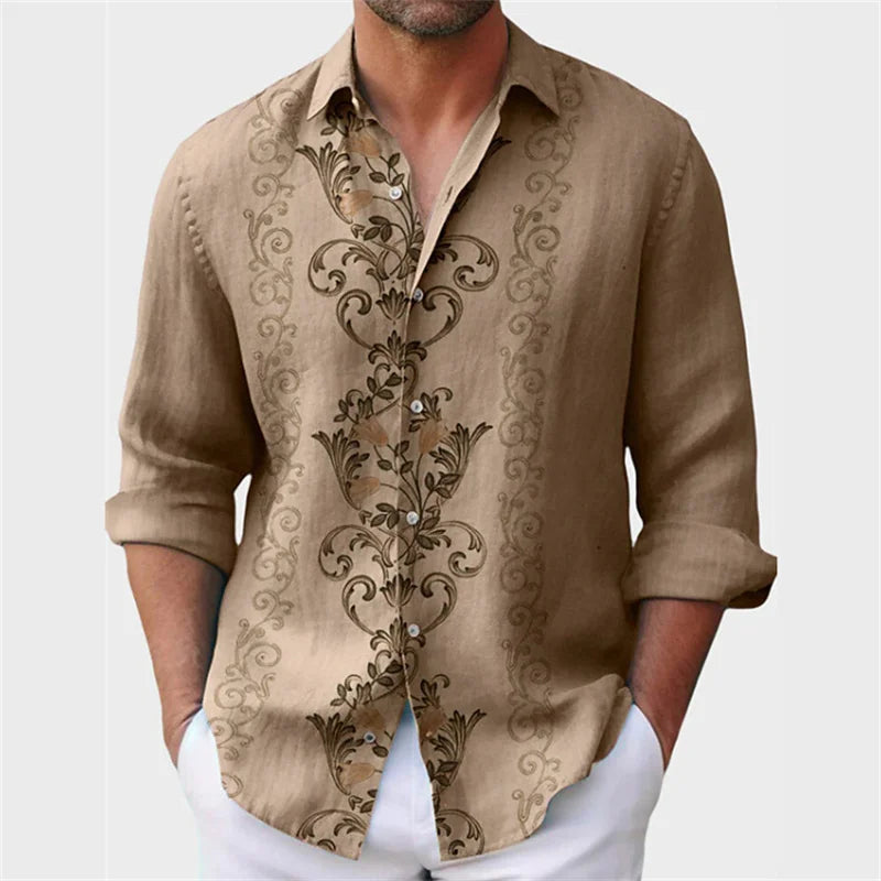 6 -color men's shirt printed  button long -sleeved clothing shirt mon