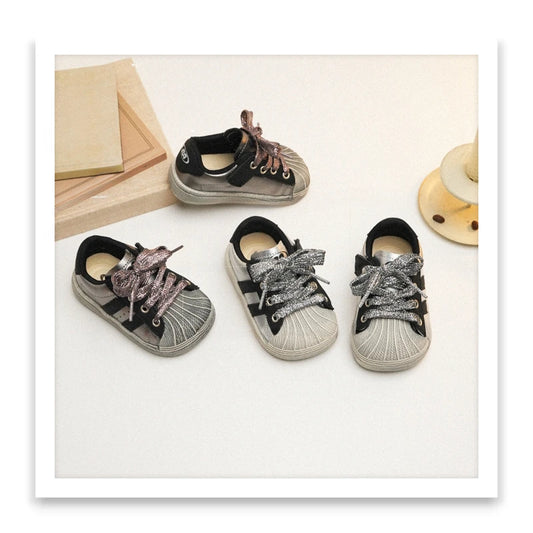 Spring Children Boy Girls Microfiber Leather Accessories Bright Bicolor Flat Shoelaces Sneaker Kids Toddler Lightweight Trainers