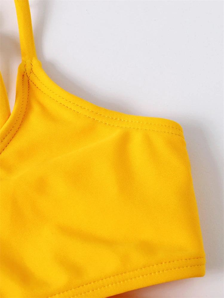 Bikini Girls Swimsuit 2025 New Sun Flower Sling Children Bikinis Set High Waist Swimwear Kids Beach Wear Swimming Bathing Suit