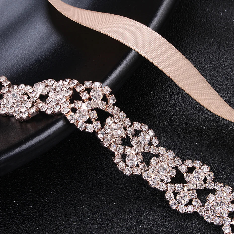Classic Rhinestone Bridal Belt Rose Gold Color Crystal Sash Belt Wedding Party Prom Dress Accessories for Women Bridesmaid Gift