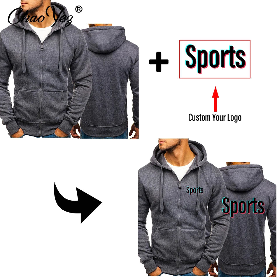 DIY Logo Spring Autumn Hoodie Coat For Men Custom Jacket Basic Zip Sweatshirt Outwear Sweatr Hooded Coats Casual Male Jackets