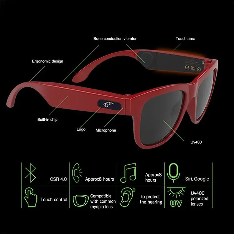 New Fashion Polarized UV400 Sunglasses music MP3 Bluetooth 5.0 Bone Conduction Headphones glasses men women sport wireless audio