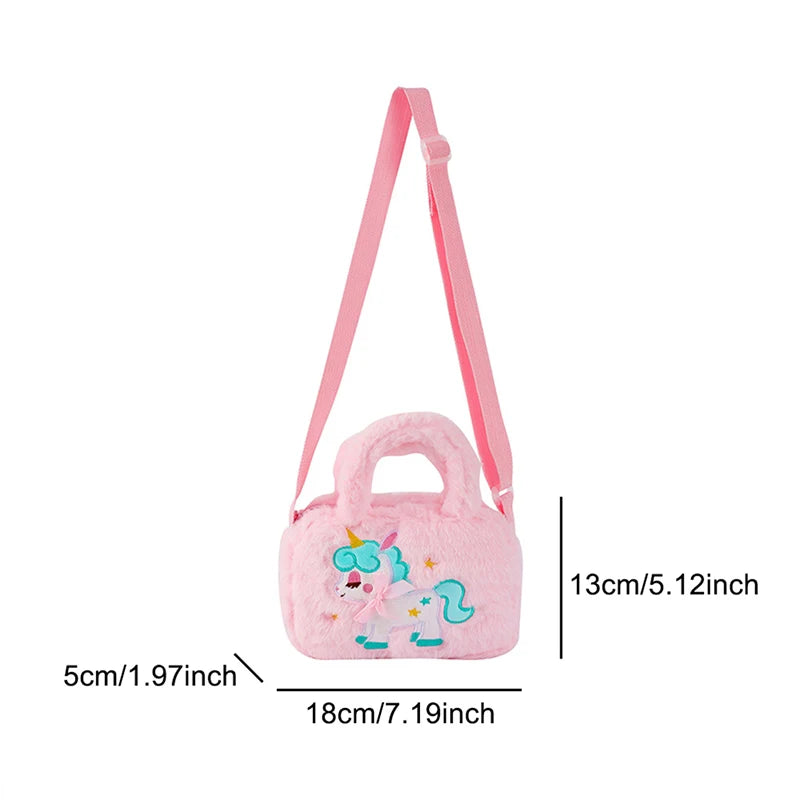 Kid Embroidery Unicorn Plush Crossbody Purses And Handbags Little Girls Rainbow Fluffy Purse Cute Cartoon Furry Shoulder Bag