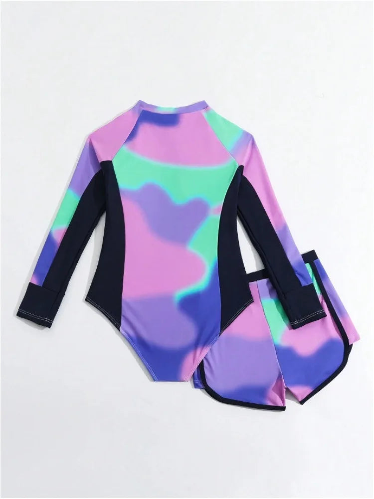 Purple Girls One Piece Swimsuit 8-12 Year Kids Swim Suit Teenage Children's Swimwear 2025 Sunscreen Beach Bathing Suits Shorts