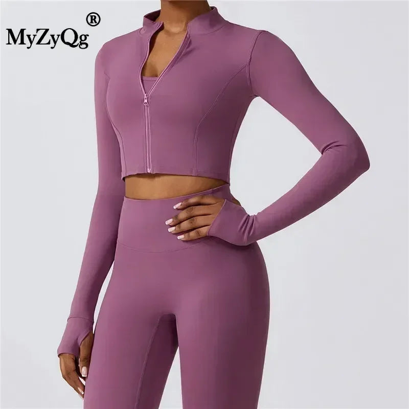 MyZyQg Women Long Sleeve Sweatshirts Sports Jacket Slim Fashion Stand-up Collar Zipper Wear Gym Training Casual Outdoor Coat Top