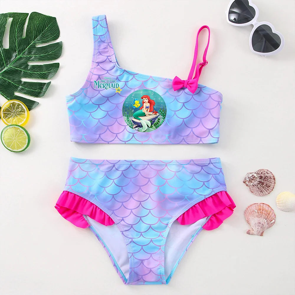 The Little Mermaid Girls Swimsuit One-Piece Bathing Suit Children Dresses Summer Swimwear Beach Suit Kid Wear Mermaid Fish Scale