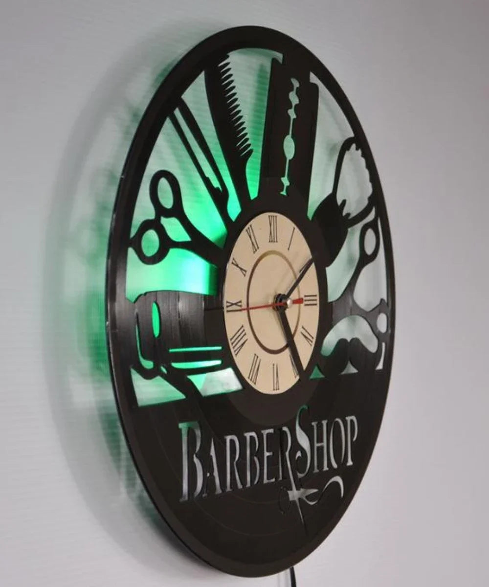 Hairdresser Vinyl Record Wall Clock Modern Design Barber Shop Salon Beauty Salon Clocks Barbershop LED Wall Watch Home Decor