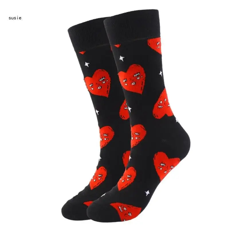 Cotton Middle Calf Socks for Him and Her Heart Lips Pattern for Valentines Day X7YA