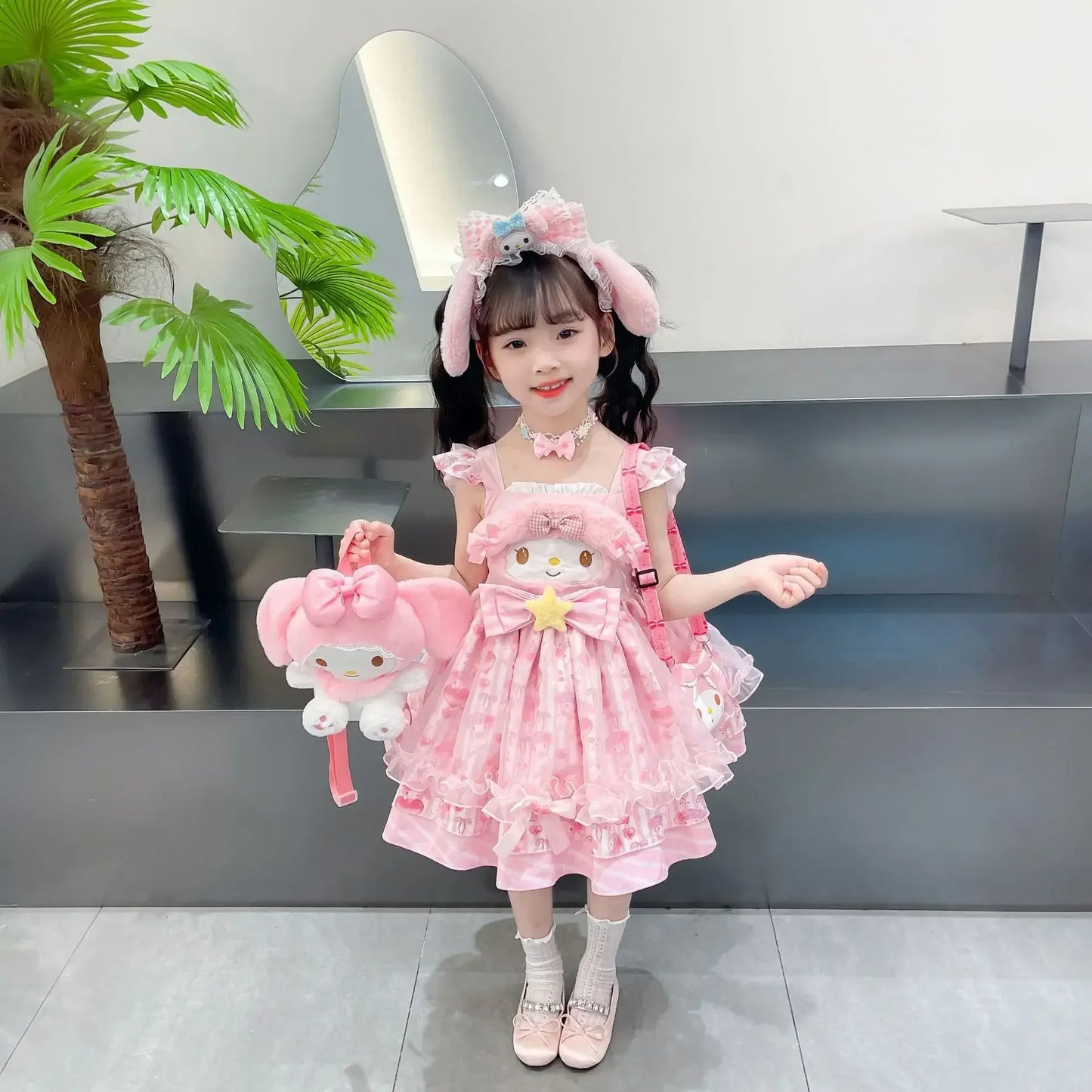 Miniso Children Clothing Kawaii Lolita Skirt Girl Outfits Cosplay Child Sets Costume Princess Dress Short Sleeve Kid Clothes