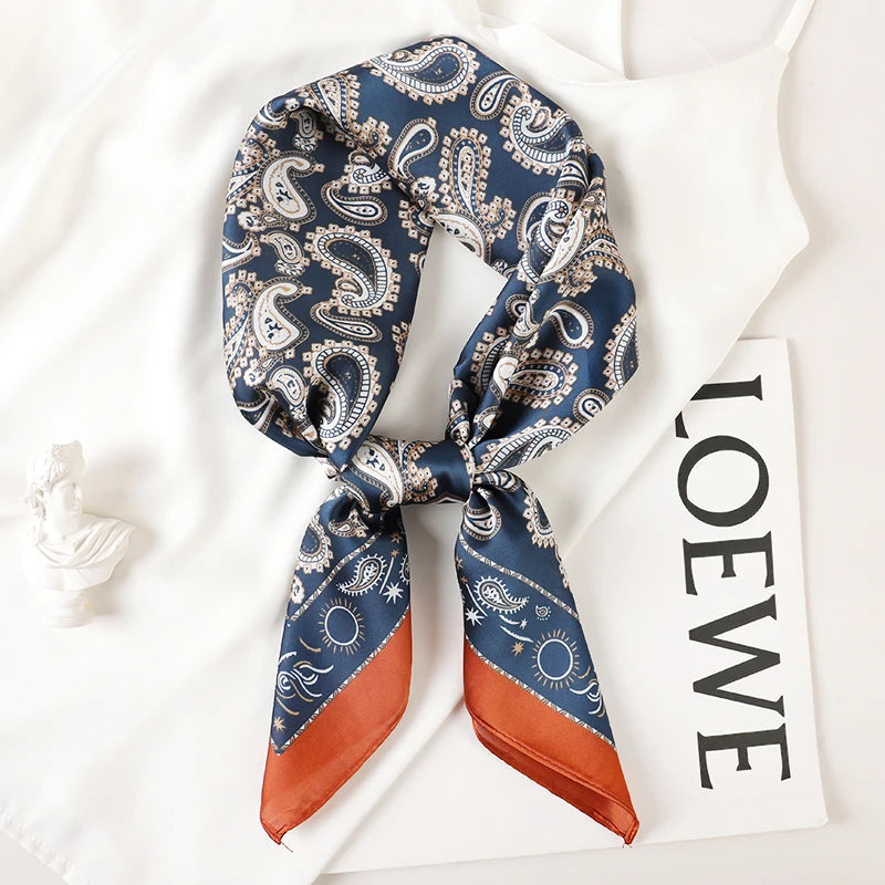Luxury Brand 2023 Silk Square Scarf Women Cat Neck Hair Tie Band Beach Hijab Kerchief Head Headbands Bandana Female Foulard 70cm