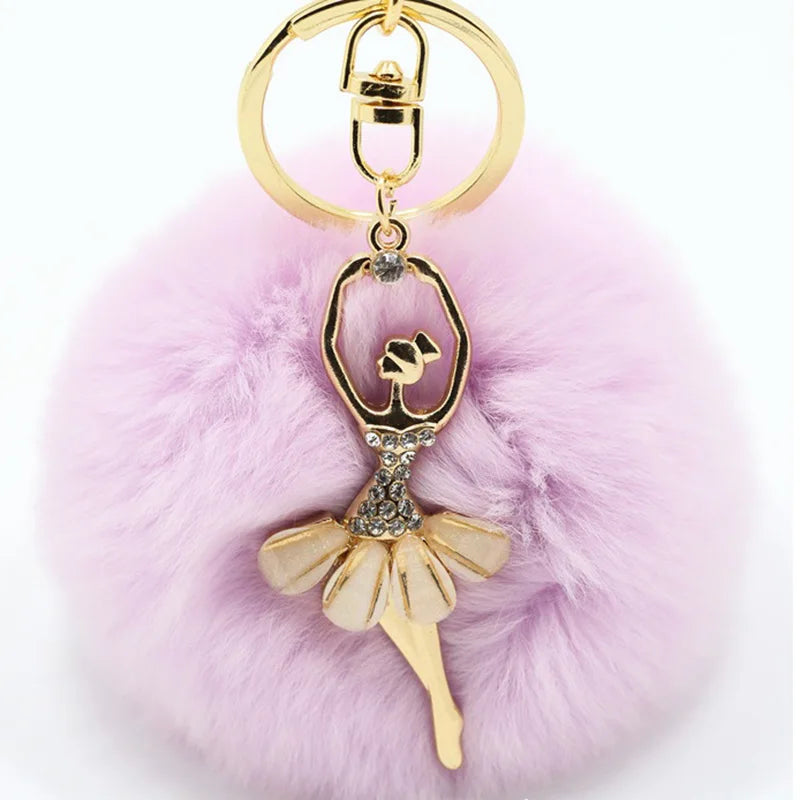 Car Women handBag Key Chain Fashion Pearl Chain Crystal Bottle Bow Pompom Keychain Fluffy Puff Ball Keychains Jewelry