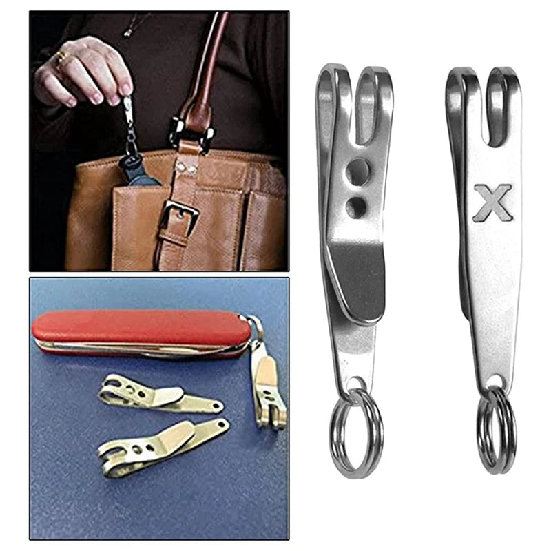 2X Multi-Purpose Clip Keychains Suspension Clip Tool With Carabiner Perfect For Hanging EDC Tools, Flashlights Etc.
