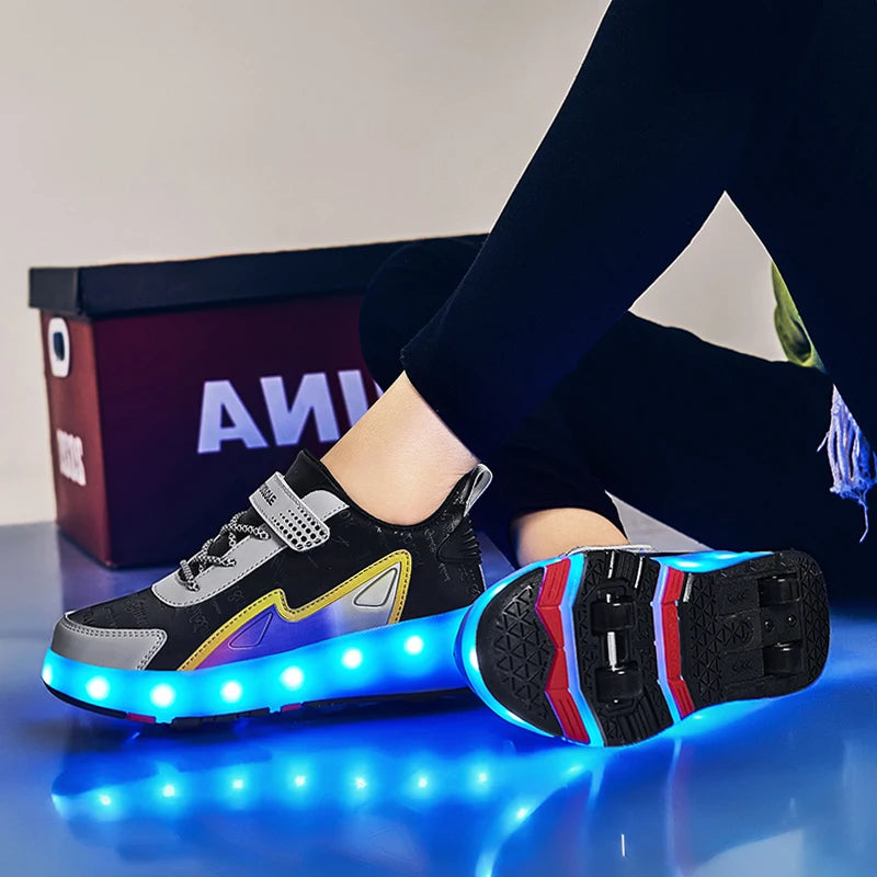 Roller Skate Shoes 4 Wheels Sneakers Children Boys Gift Girls Fashion Sports Casual Led Flashing Light Kids Toys Boots