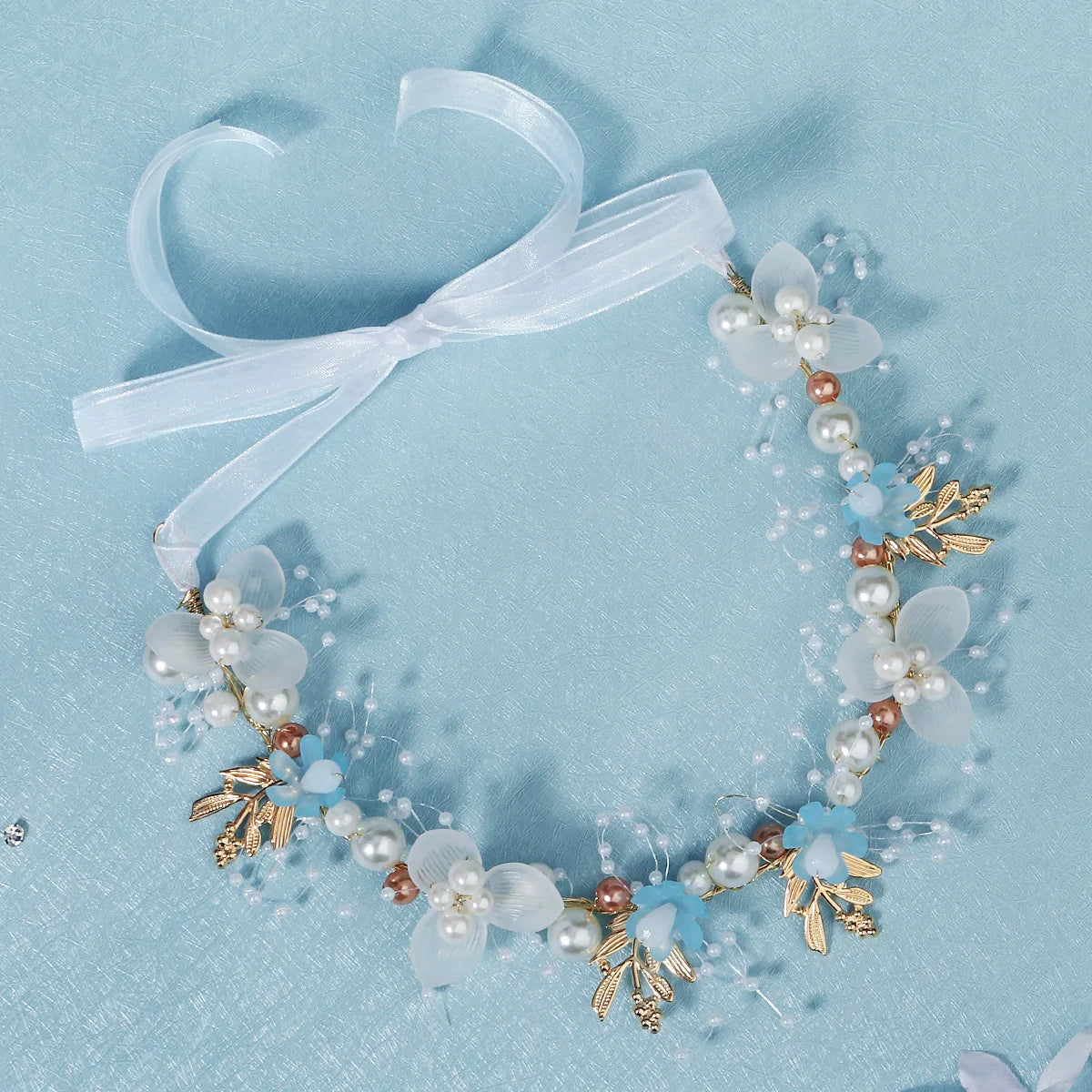 Efily Bride Wedding Hair Accessories Gorgeous Flower Headbands Braided Hair Vine Pearl Headpiece Hair Ornament For Women Girls