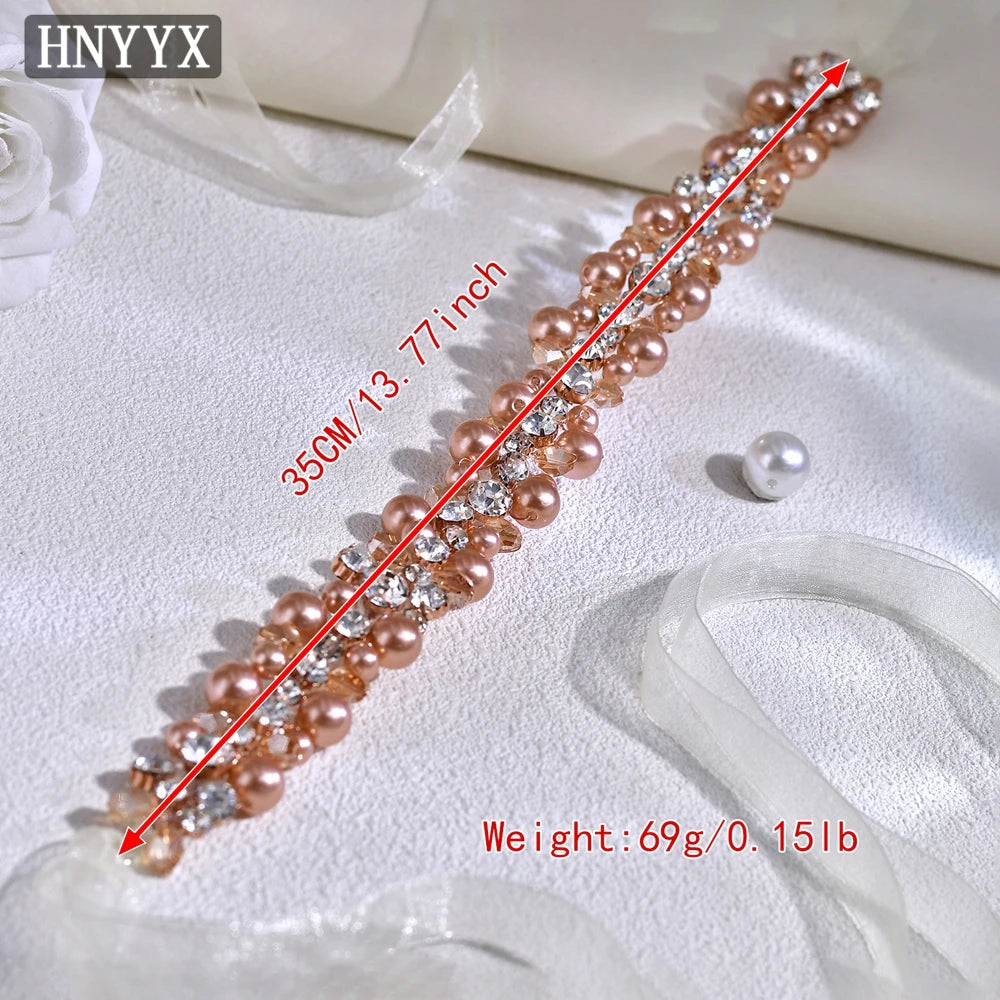 HNYYX Women's Elegant Pearl Belt Crystal Waist Decoration Bridal Wedding Belt Female Ball Gown Belt Dress Accessories SA280