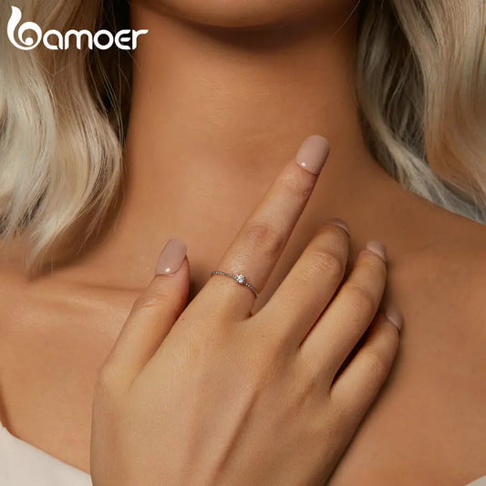 Bamoer 925 Sterling Silver Stackable 0.1ct Moissanite Beads Ring For Women Engagement Wedding Jewelry Fashion Accessories