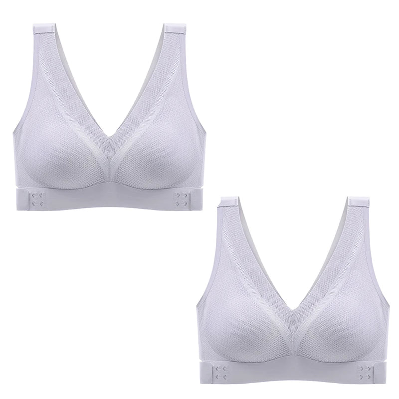 2pcs/set Tea Polyphenol Chest Side Buckle Seamless Women Underwear Lace Cross Beauty Back Gather Comfortable Woman Bra