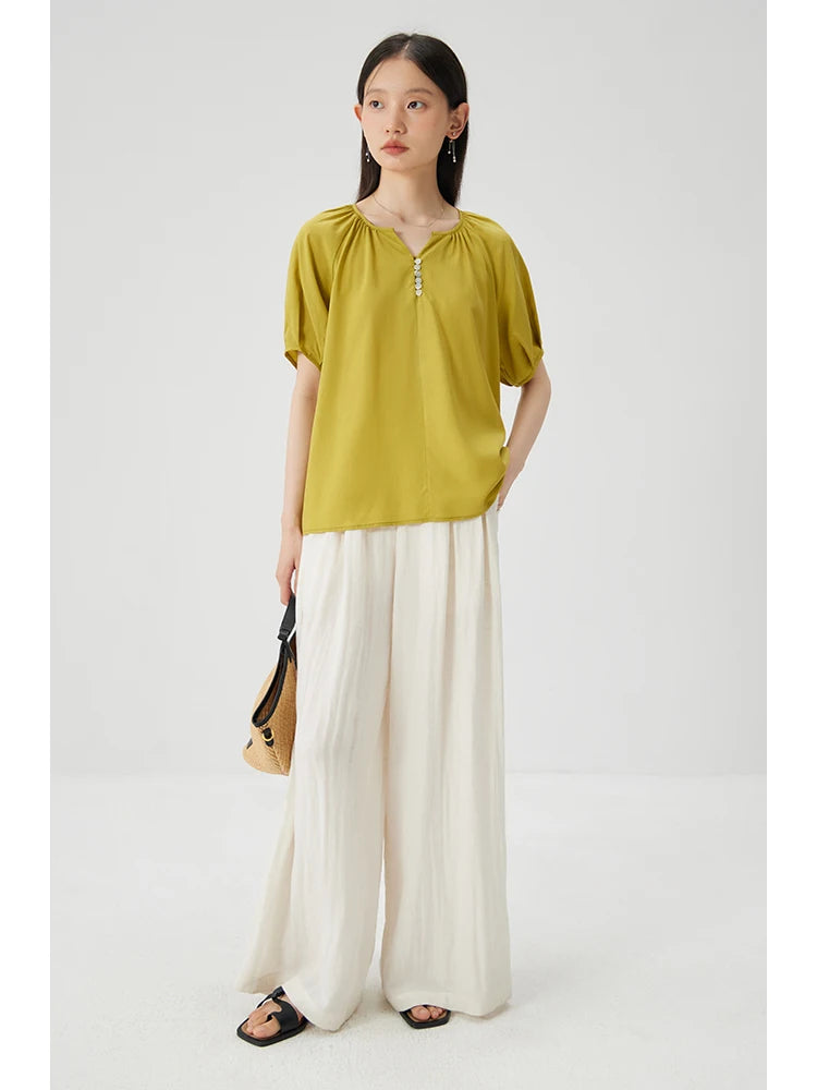 ZIQIAO Petite French Raglan Sleeved Shirt for Women 2024 Summer New Green Design High-end Women Green Casual Top  clothes