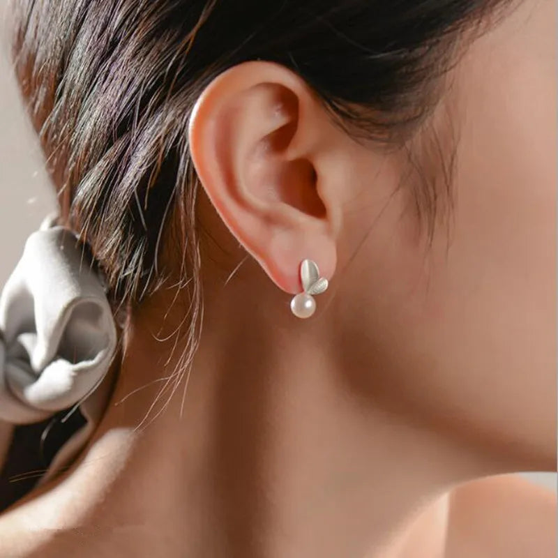 New Arrival Temperament Fine Fashion 925 Sterling Silver Jewelry Pearl Sweet Cute Leaves Earrings Female Anti-allergic  E003