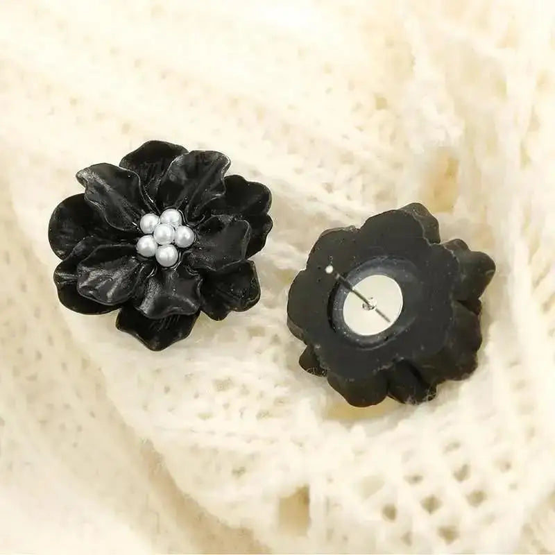 925 Silver Needle Korean Vintage Oil Painting Pearl Flower Earrings For Women Jewelry 2024 Trending New Luxury Women's Earrings