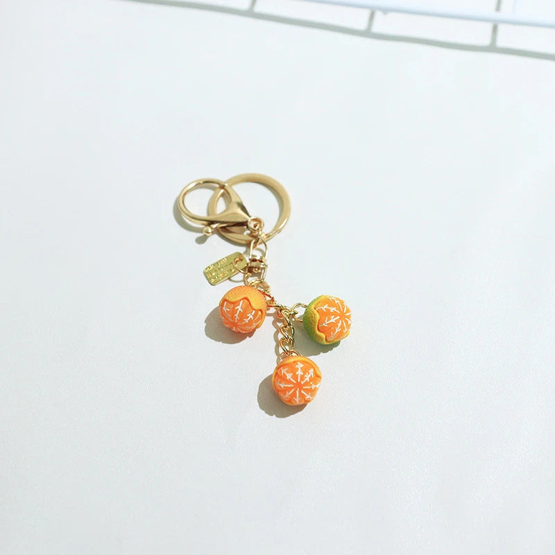 Cute Fruit Keyring Cartoon Simulation Orange Keychain Pendant Bag Earphone Case Phone Pendant Decoration Accessories Gifts