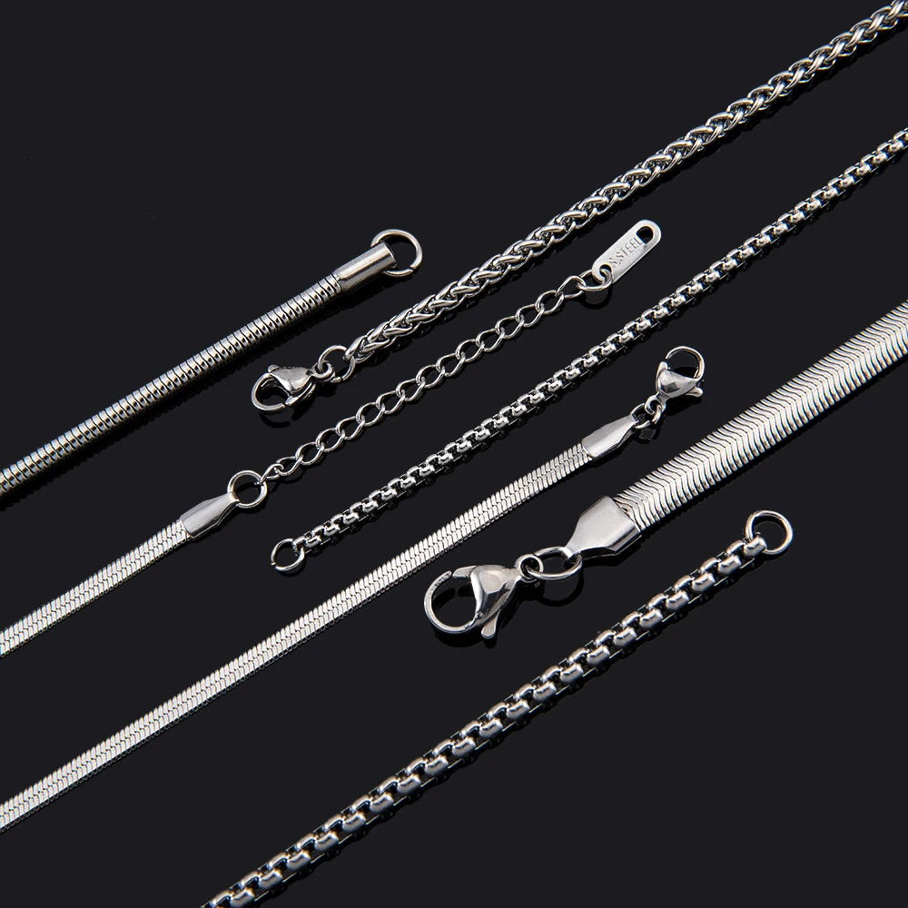 No Fade 5pcs Stainless Steel Twist Chain Necklace Box Snake Chain with Clasp Open Ring DIY Men Jewelry Making Findings Accessory