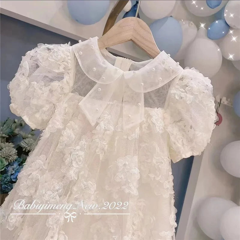 Baby kids Girls 3D Flowers Dress Summer Beaded Collar  2-8 Y