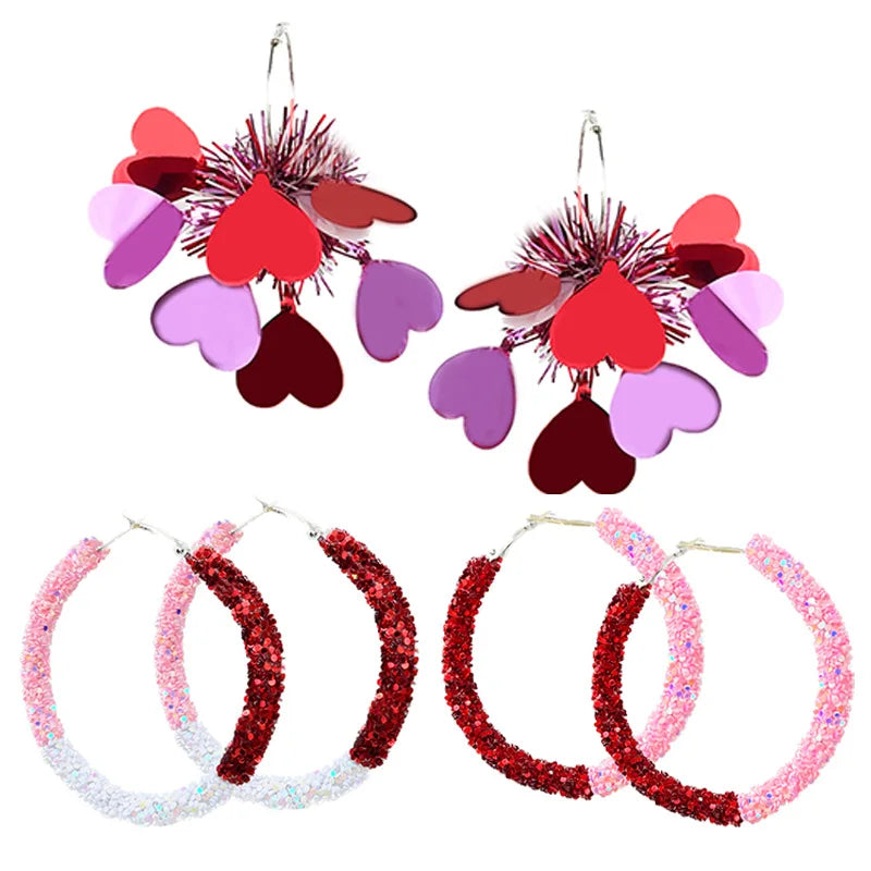 NEW ARRIVALS - 2025 Valentine Day Acrylic Earring Set for Women - Hot Pink/Red Valentines Day Earrings Pack - 3 PAIR/SET