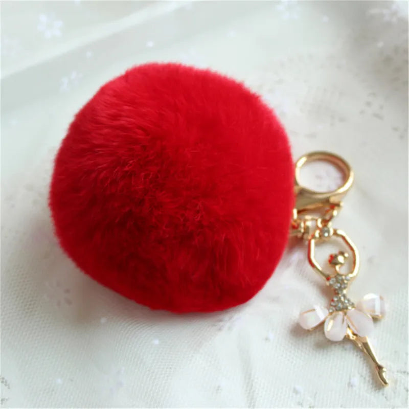 Car Women handBag Key Chain Fashion Pearl Chain Crystal Bottle Bow Pompom Keychain Fluffy Puff Ball Keychains Jewelry