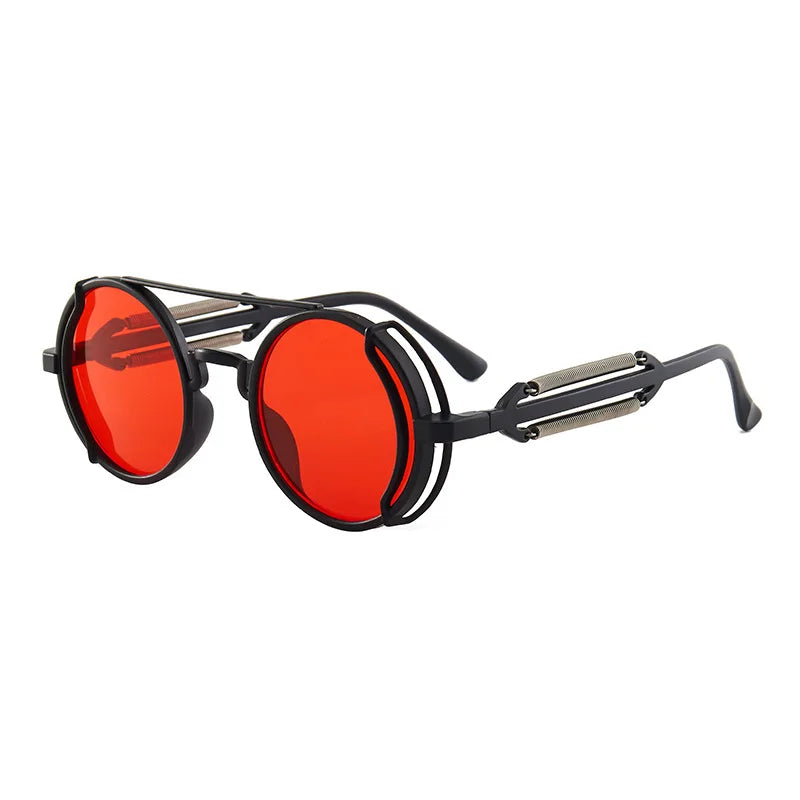 Classic Gothic Steampunk Sunglasses Double Spring Leg Glasses Men's Brand Designer Round Punk Eyewear Women UV400 Protection