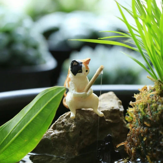 YELL Fish Tank Fishing Cat Hanging Creative Ornament Fishing Mini Decoration Micro Landscape Gachapon Toy Doll Gashapon Figures